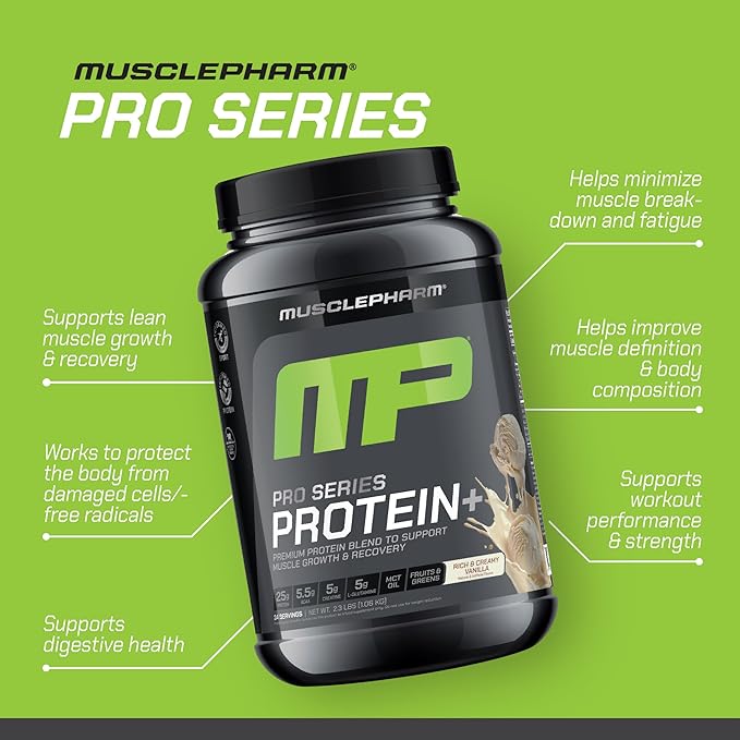 MusclePharm Pro Series Protein+ 26g Whey Protein Powder per Serving | Professional Grade 7-in-1 Blend for Muscle Growth &amp Workout Recovery | Creamy Vanilla 2.5 lb 24 Servings
