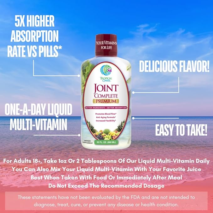 Joint Complete Premium- Liquid Joint Supplement w/Glucosamine Chondroitin MSM Hyaluronic Acid – for Bone Joint Health - 96% Max Absorption– 32oz 32 serv