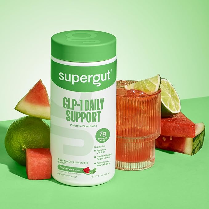 Supergut GLP1 Daily Support - Watermelon Lime - High Fiber GLP-1 Supplement Powder for Women &amp Men - Sugar-Free Drink Mix for Gut Health &amp Digestive Support (18 Servings)