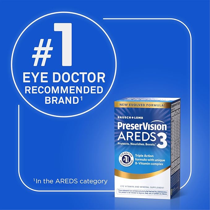 PreserVision AREDS3 Eye Vitamins #1 Eye Doctor Recommended Brand AREDS 2 Formula with 8 B-Vitamin Complex Promotes Healthy Cellular Eye Function* 3-in-1 Macular Supplement 60 Softgels