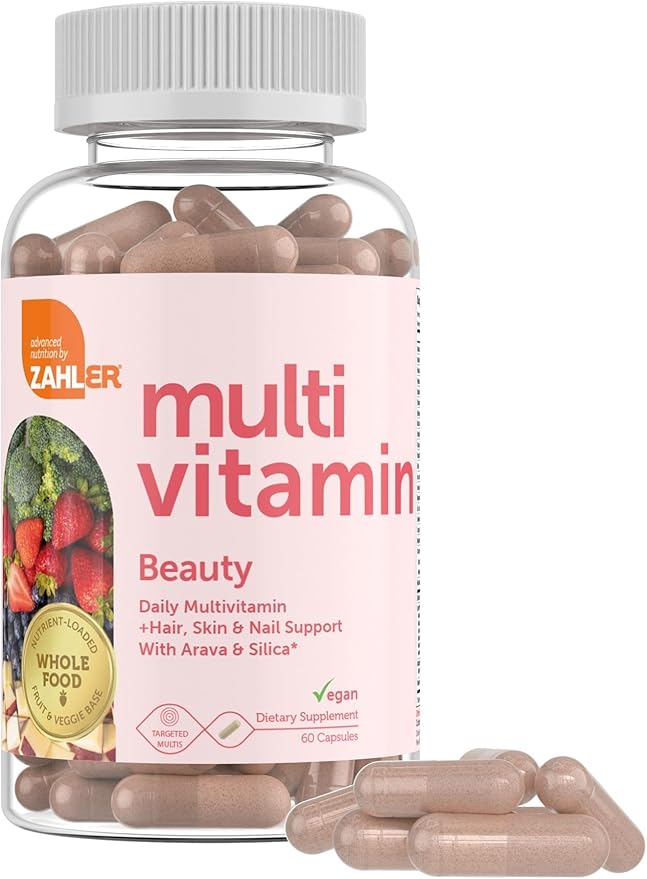 Zahler Multivitamin Beauty + Skin Hair and Nails Support Multivitamin for Women and Men with Iron Certified Kosher 60 Capsules