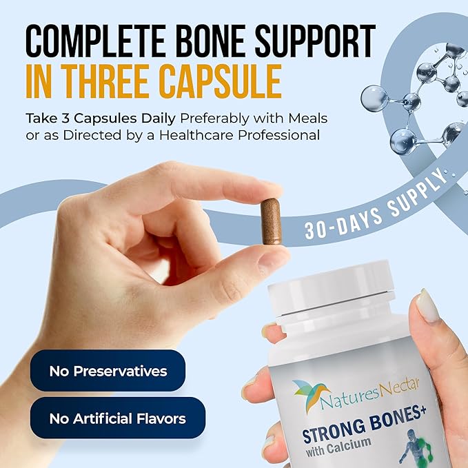 Nature's Nectar Bone &amp Joint Supplements for Men &amp Women – Supports Bone Health Strength &amp Growth with Calcium Vitamin D Magnesium &amp Strontium – Bone Builder Formula for Maximum Abs