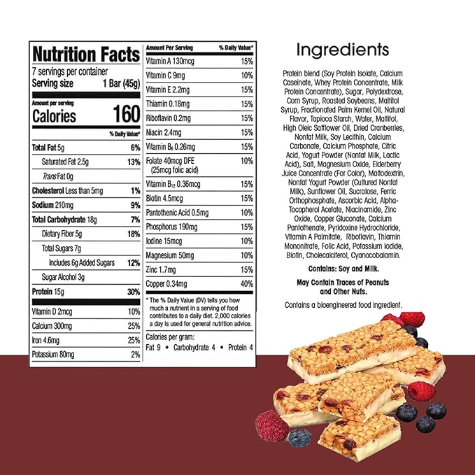 BestMed Protein Bar – 15g Protein Low Carb Low Sugar High Fiber Low Calorie Meal Replacement Nutrition Bar Healthy Snack for Weight Management Diet (Double Berry 7 Count)