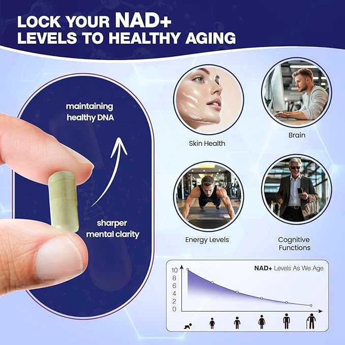 Mila Miamor NAD+ for Cellular Energy &amp Anti-Aging Supplement| Boost Focus Vitality &amp Mitochondrial Function | Supports DNA Repair Brain Health &amp Endurance | Non-GMO Gluten-Free | 60 Cap
