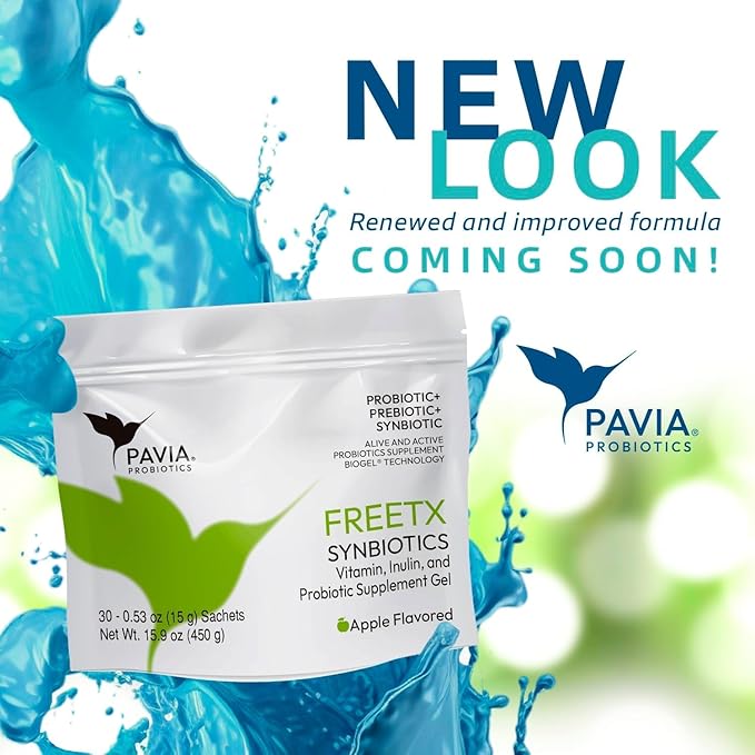 Pavia Live Probiotics Bio-Gel with Fiber FreeTX | Probiotics &amp Prebiotics | Digestive Support | 1 Billion Live Cultures | Green Apple Flavor | 30 Sachets
