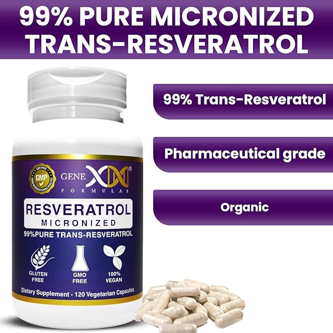 Genex Formulas Trans Resveratrol 1000mg Serving 99% Pure Micronized Pharmaceutical Grade Trans-Resveratrol + Bioperine Extract mad in a GMP &amp NSF Certified Facility (4X 250mg Cpasules 120ct)