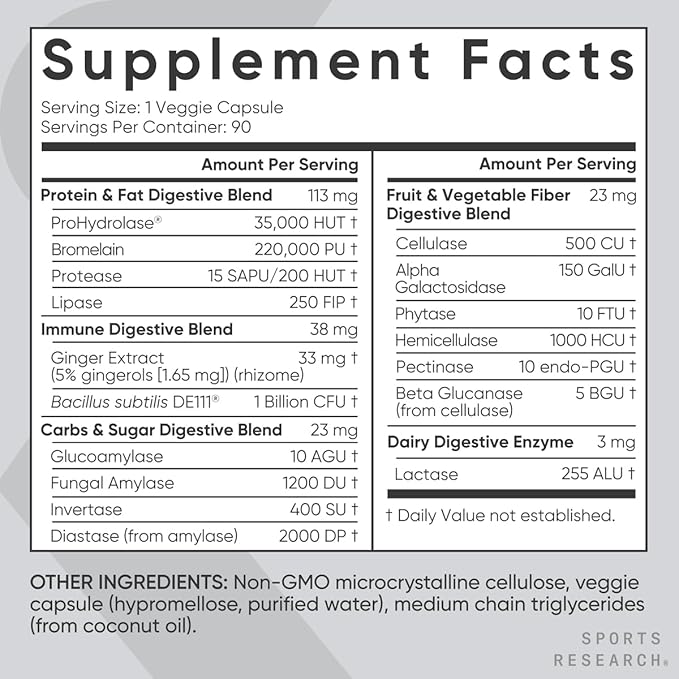 Sports Research Triple Strength Omega 3 EPA &amp DHA Fish Oil 1250mg Burpless Supplement (30 Softgels) and Digestive Enzymes with Probiotics &amp Ginger Plant Based Vegan Friendly (90 Veggie Capsule
