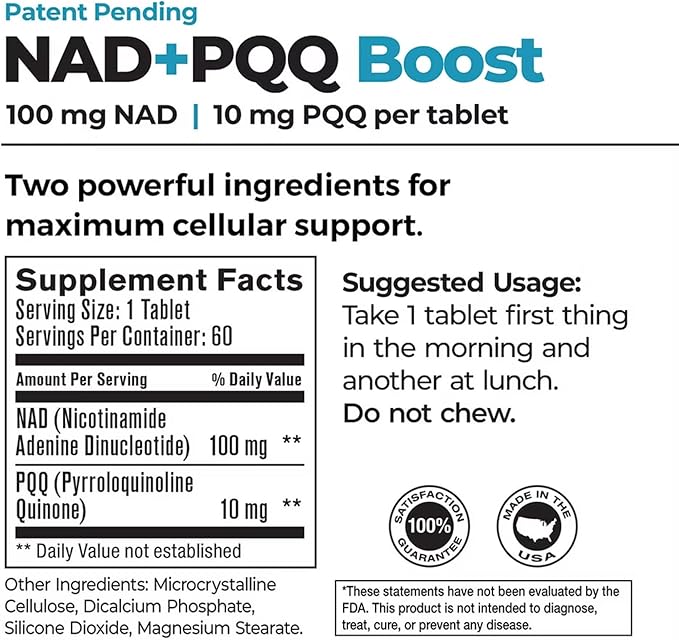 NADPQQ Boost | NAD+ Supplement with PQQ for Mitochondria | 30 Capsules | High Bioavailability Formula