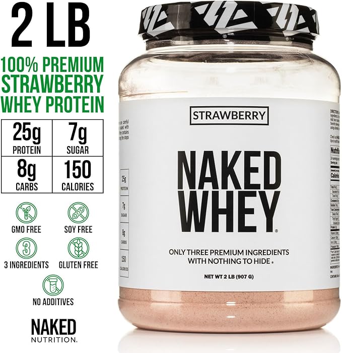 NAKED Strawberry Whey Protein Powder (24 Servings) Collagen Peptides Protein Powder 20oz (60 Servings) – Grass-Fed Pasture-Raised Non-GMO Gluten Free Keto Paleo Friendly