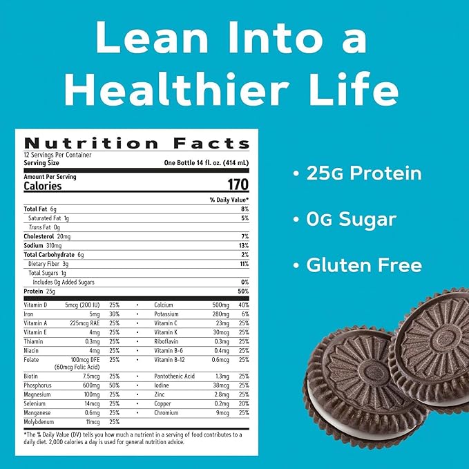 GNC Lean Shake 25 Protein Shake Clinically Proven Weight Management Meal Replacement 25g Protein with Zero Added Sugar Ready To Drink Cookies and Cream Pack of 12