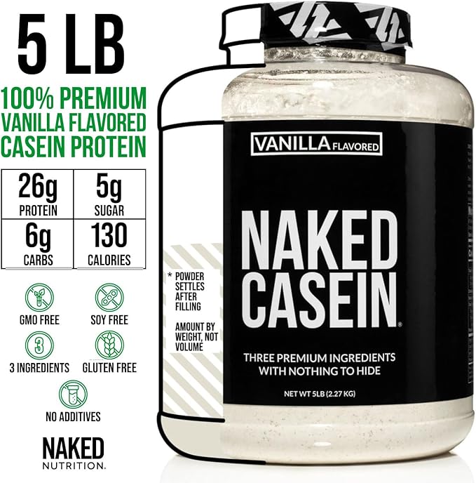 NAKED Casein - Vanilla Micellar Casein Protein - 5 Pound Bulk NSF Certified GMO-Free Gluten-Free Soy-Free Preservative-Free - Stimulate Muscle Growth - Enhance Recovery - 61 Servings