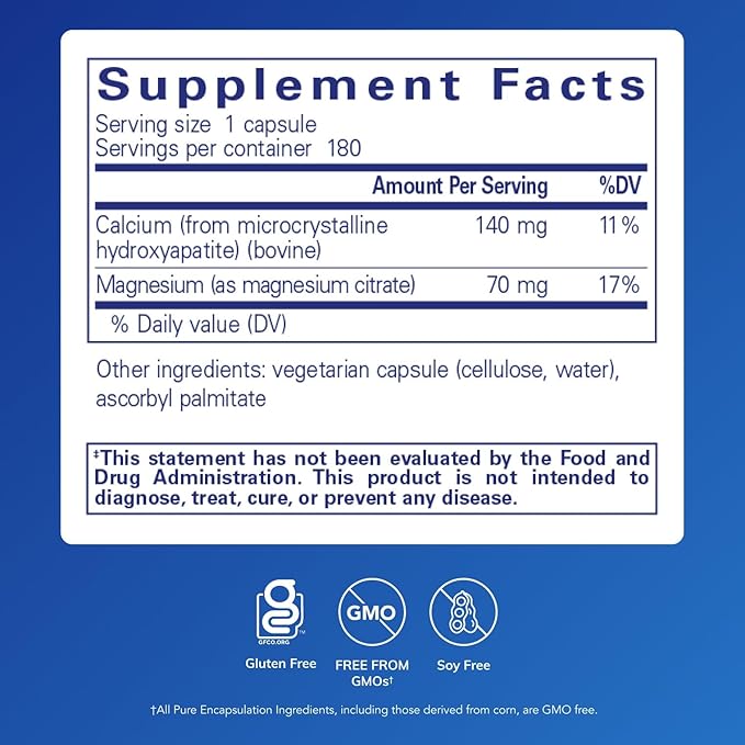Pure Encapsulations Calcium MCHA with Magnesium | Hypoallergenic Dietary Supplement for Bone Support | 180 Capsules