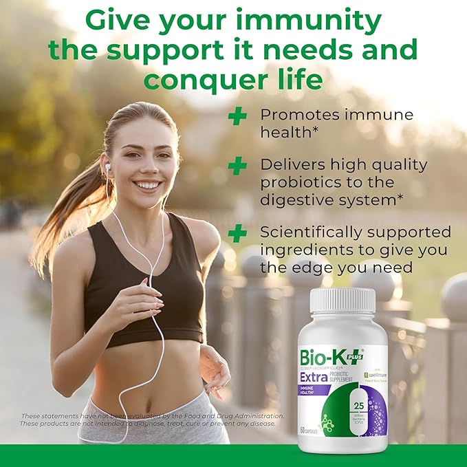 Bio K+ Probitotic for Immune Health with Wellmune Delayed Release Probiotic Supplement Immune &amp Digestive System 25 Billion CFU Vegan Shelf-Stable – 60 Capsules