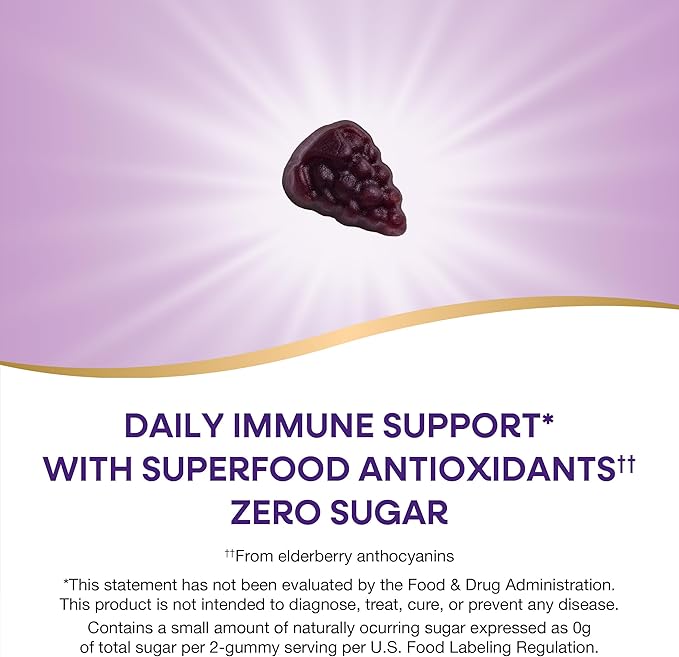 Nature's Way Sambucus Zero Sugar Elderberry Immune Gummies for Kids Immune Support* with Vitamin C Zinc Black Elderberry Extract 70 Count (Packaging May Vary)