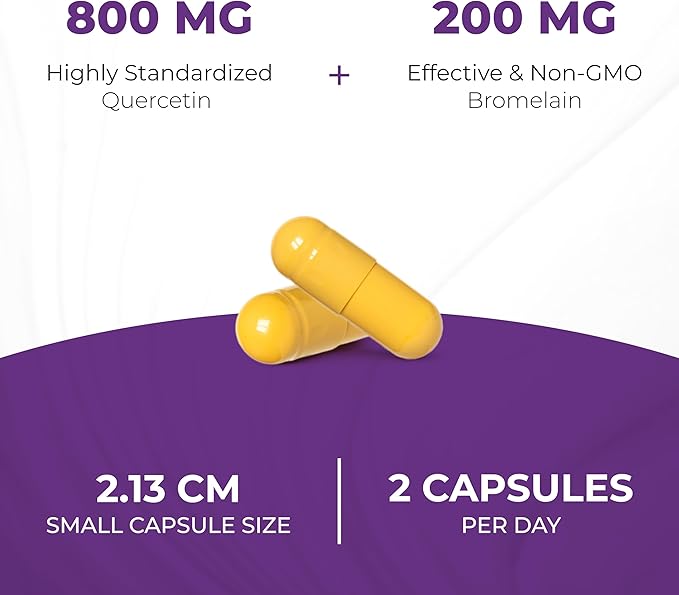 Quercetin with Bromelain Vegetarian Supplement Capsules | 240 Count (1000mg Per Serving 2400 GDU/g) | Supports Healthy Immune System Helps With Seasonal Allergy Support | High Absorption Antioxidant