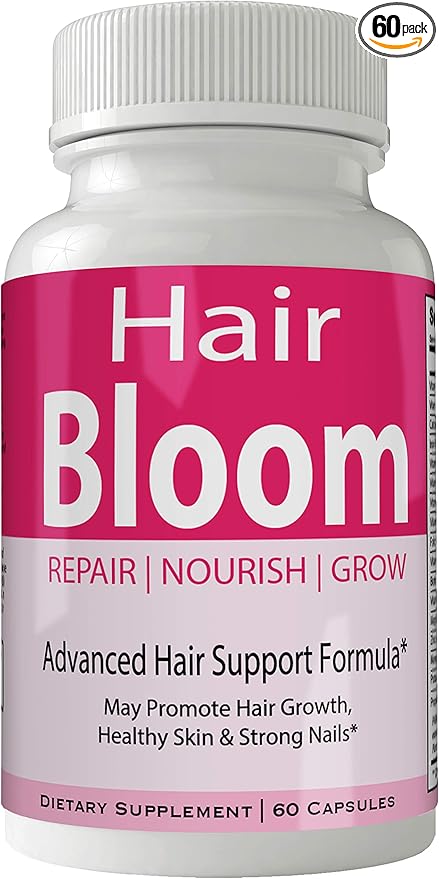 Hair Bloom Hair Growth Pills Skin and Nails Supplement - Advanced Unique Hair Growth Vitamins and Minerals with Biotin - Gluten Free 60 Capsules