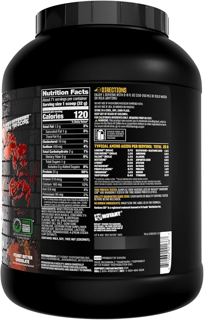 Mutant Harcode ISO Whey Protein Isolate Powder Acts Fast to Help Recover Build Muscle Bulk and Strength 5 lb - Peanut Butter Chocolate