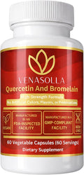 Quercetin with Bromelain - 500 mg Quercetin (from Quercetin Dihydrate) + 100 mg Bromelain per Capsule - 60 Vegetable Capsules - Vegan Non-GMO