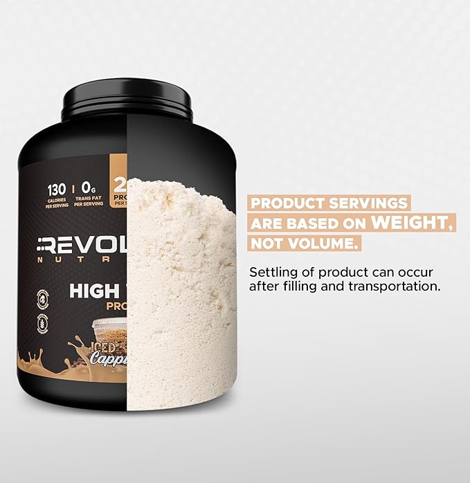 Revolution Nutrition High Whey Protein Powder 6LB Whey Isolate Gluten Free Lean Muscle Mass for Men &amp Women 25g of Protein Per Scoop 2.7kg 73 Servings (Iced Cappuccino 6 Pound)