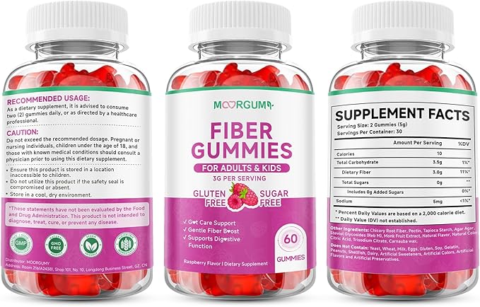 Fiber Gummies for Digestive Health &amp Regularity Sugar-Free High Fiber Supplement for Adults &amp Kids Soluble Dietary Fiber Vegan Fiber Supplements for Men &amp Women 120 Count