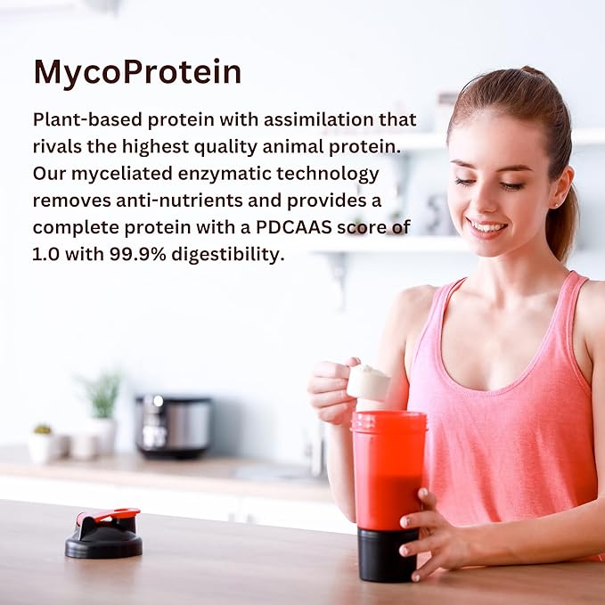Mycoprotein Mushroom Protein Powder Chocolate Flavor 20g Plant Based Protein per Serving Reishi Chaga Lions Mane Shiitake Turkey Tail Vegan Gluten Free Coffee Smoothies 1.76 lb
