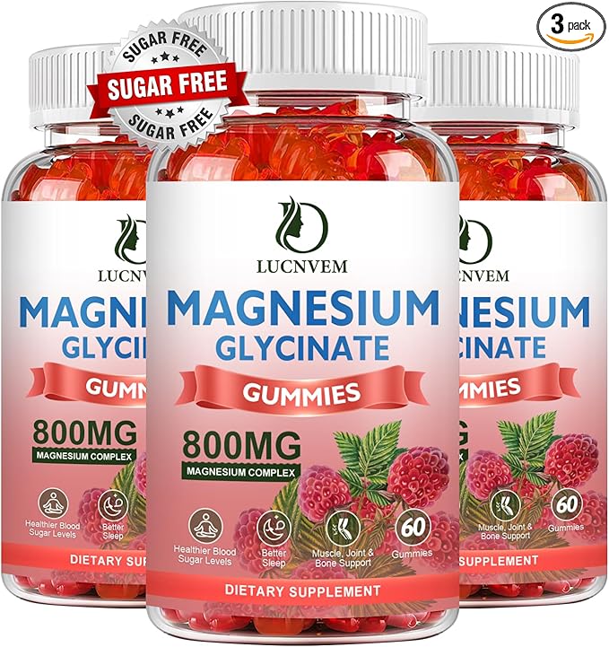 Sugar Free Magnesium Glycinate Gummies 500mg Magnesium Glycinate with 200mg Magnesium Malate Taurate Oxide COQ10 Vitamin B6 and D3 Relaxation Calm Mood 60 Raspberry Gummies(3 Pack)
