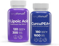 LongLifeNutri R-Alpha Lipoic Acid 300 mg + CurcuPEA+ (Palmitoylethanolamide + Turmeric Complex 600/1000 mg) Bundle - 120-180 Capsules Cellular Energy &amp Natural Antioxidant GMP Certified Made in