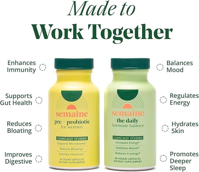 Semaine Hormonal Gut Balance Bundle - Support Cellular Energy Clear Skin &amp Mood. Ease Bloating &amp Indigestion Support Vaginal Health | 1 Month Supply