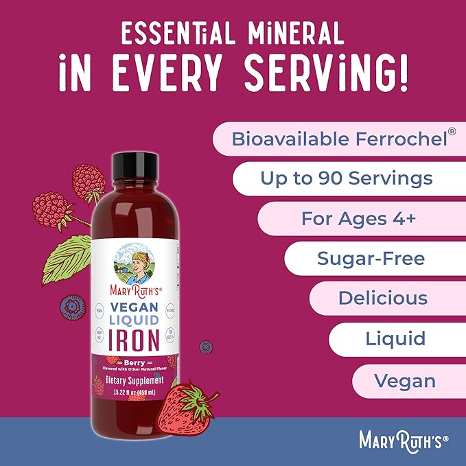 MaryRuth's Women's Multivitamin + Hair Growth Liposomal (Peach) &amp Iron Liquid (Berry) | Clean Label Project Verified® | Supplements for Beauty Immunity &amp Overall Health | Vegan Non-GMO Glu