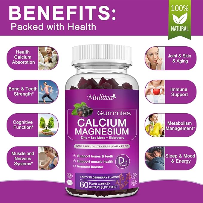 Calcium Magnesium Zinc Gummies with High Absorption Magnesium Glycinate 200mg Potassium -Plant Calcium Supplement w/ D3 &amp Sea Moss for Bone Muscles Calm Mood &amp Sleep Support- Kids &amp adu
