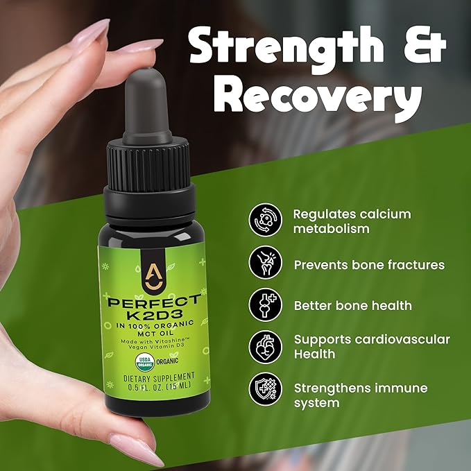 Activation Products - Perfect K2D3 Liquid Vitamin D3 with K2 Vitamin K2 and D3 Supplement in MCT Oil D3K2 Vitamins for Bone Strength and Immune Support D3+K2 Vitamins for Calcium Absorption 15 ml