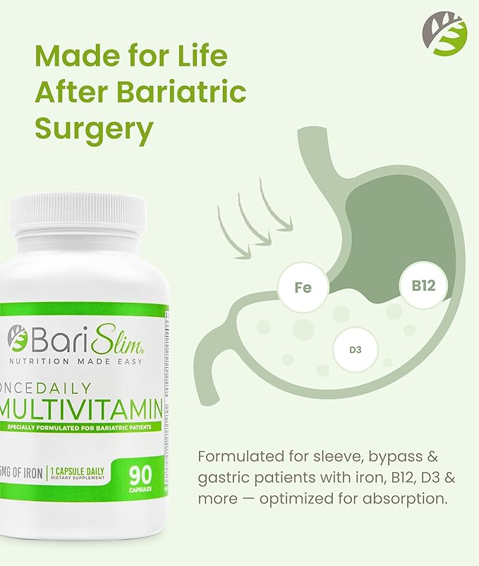 BariSlim Once Daily Bariatric Multivitamin Capsule - 45mg of Iron - Bariatric Vitamin &amp Supplement for Post Bariatric Surgery Including Gastric Bypass &amp Gastric Sleeve | 90 Day Supply