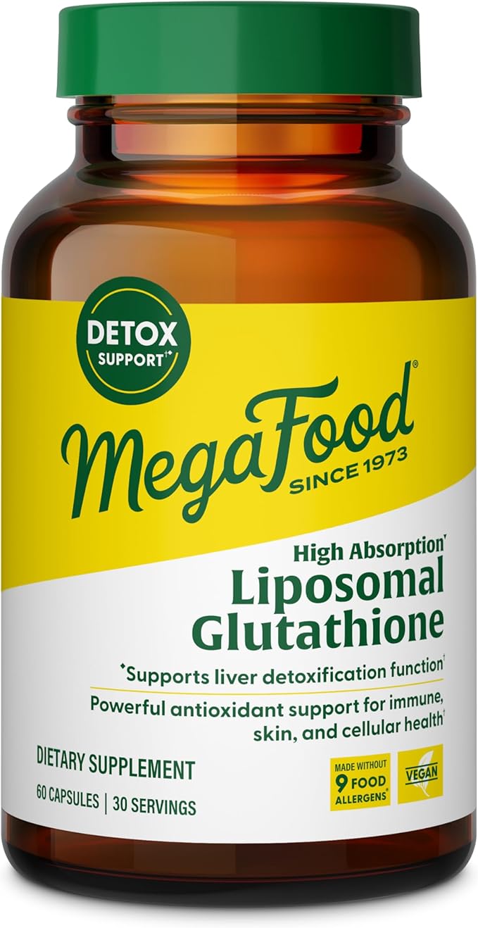 MegaFood High Absorption Liposomal Glutathione Supplement - Liver Detox &amp Powerful Antioxidant Support for Immune Skin Brain and Cellular Health - Gluten Free Vegan - 60 Capsules 30 Servings