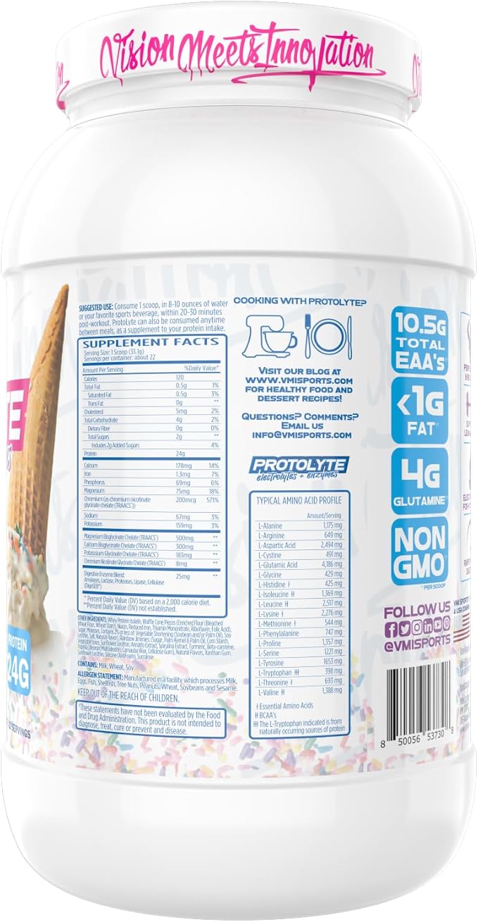 VMI Sports | ProtoLyte Whey Isolate Protein Powder | Low Calorie Whey for Weight Loss and Muscle Gain | Digestive Enzymes | Non-GMO (1.6 lb Vanilla Ice Cream Cone)