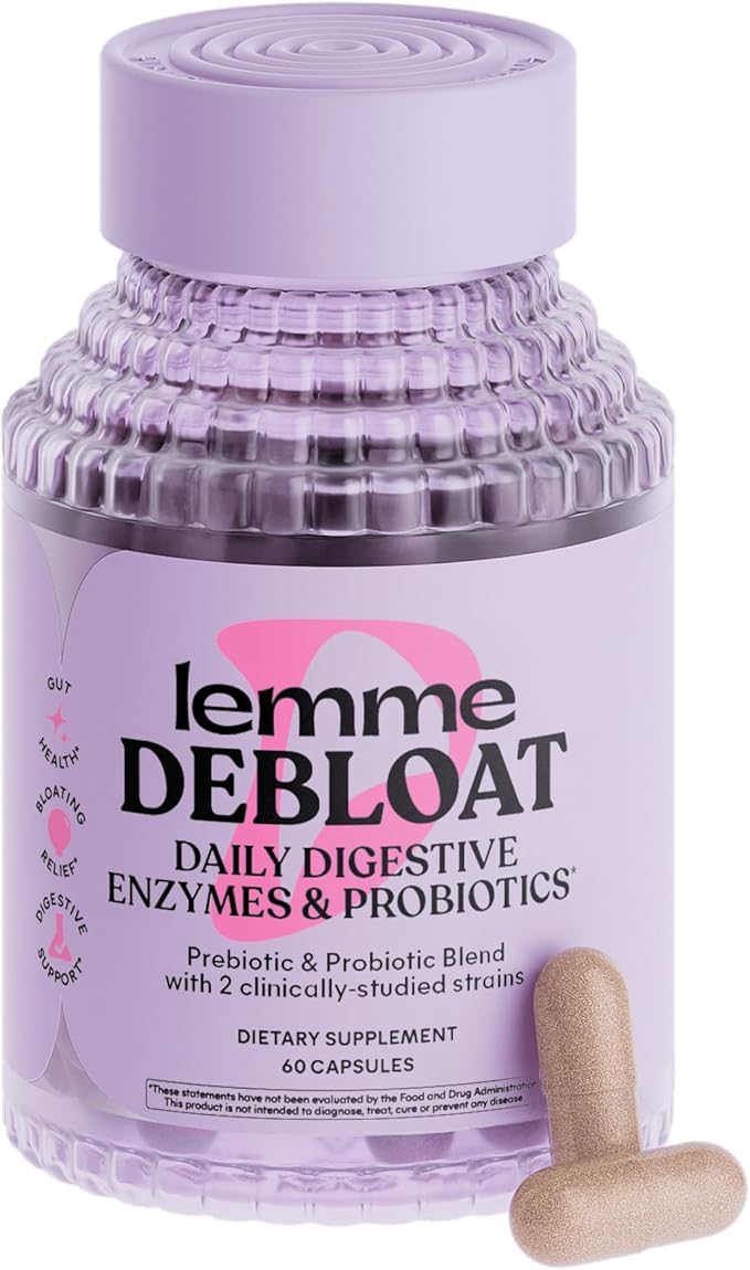 Lemme Debloat 3-in-1 Prebiotic Probiotic &amp Digestive Enzyme Capsules for Bloating &amp Gas Relief - 2 Clinically Studied Probiotics w/5 Digestive Enzymes to Improve Digestion Women &amp Men (