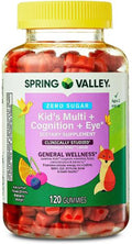 H4U Spring Valley Zero Sugar Kid’s Multi + Cognition + Eye Gummy Natural Fruit Flavors 120 Count