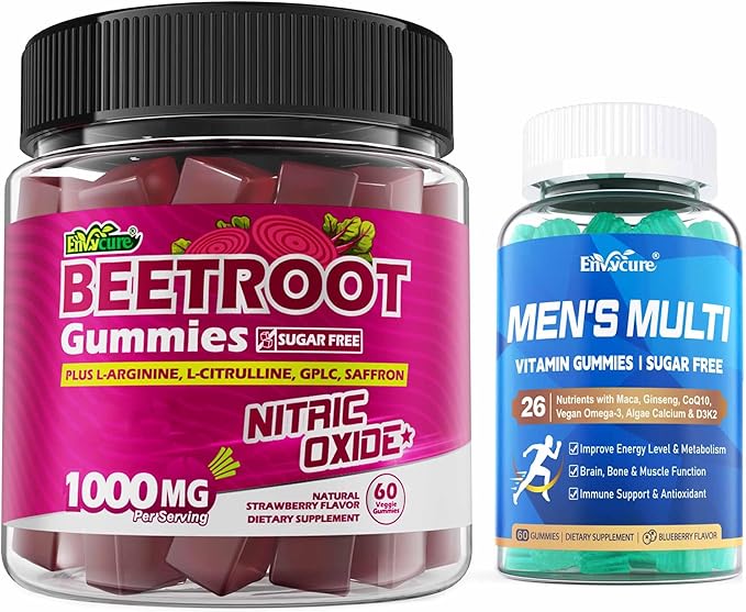 2PACK Organic Beet Root Gummies with L-Citrulline &amp L-Arginine + Methylated Multivitamin for Men Gummies