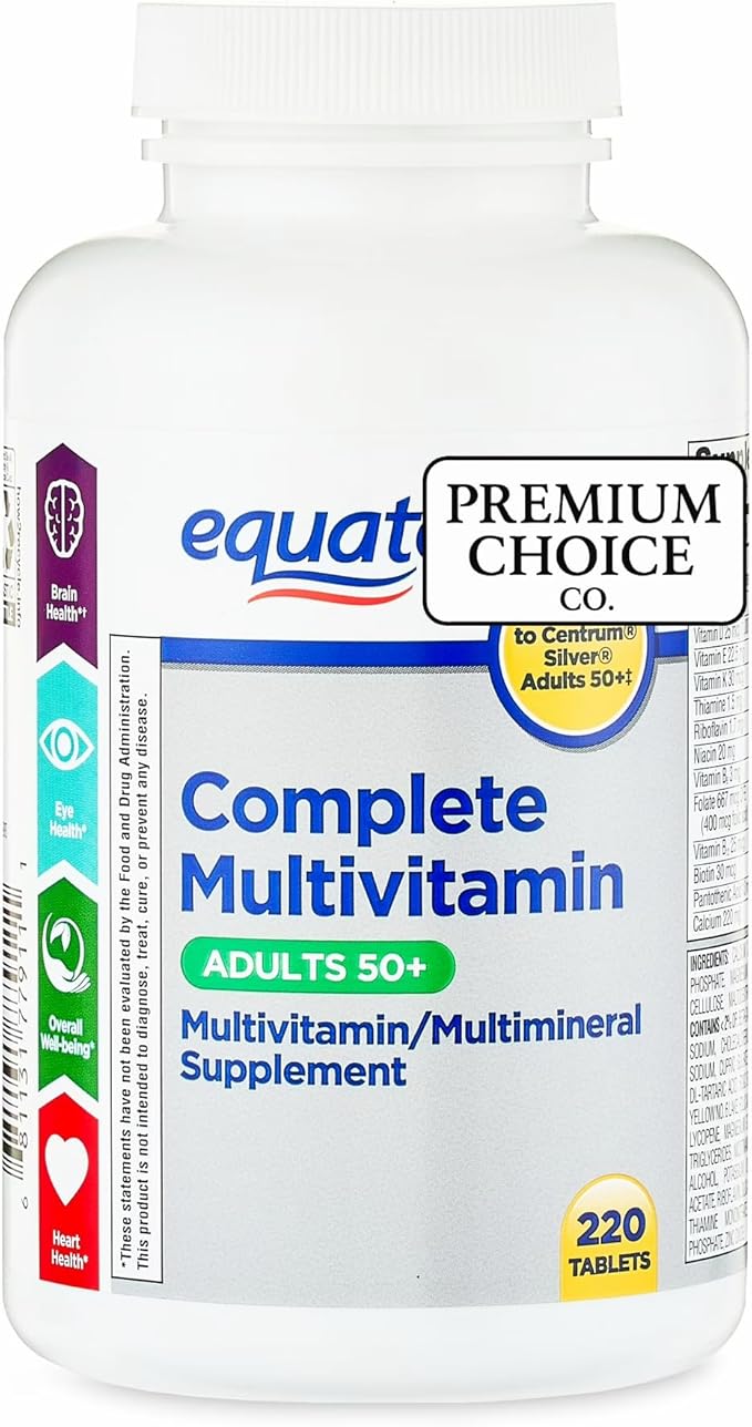 Equate 50+ Daily Multivitamin Supplement Tablets (220 Count) – Complete Multimineral Formula for Men &amp Women - Includes Sticker