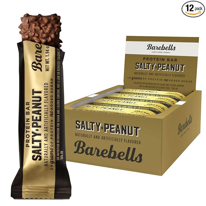Barebells Protein Bars Salty Peanut - 12 Count 20g High Protein Treats - Chocolate Nutrition Bar with 1g Total Sugars - On-The-Go Breakfast or Post-Workout Snack