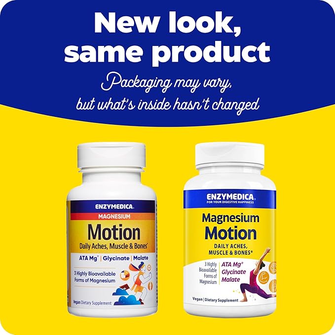 Enzymedica Magnesium Motion with 3 Forms of Magnesium ATA Mg Glycinate Malate Soothes Occasional Aches Supports Bones &amp Muscles 60 Count (Pack of 2)