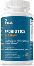 Dr. Tobias Probiotics 30 Billion 10 Strains 30 Billion CFU's Targeted Release Probiotics for Women &amp Men Supports Digestive Health Shelf-Stable Non-GMO 90 Capsules 90 Servings