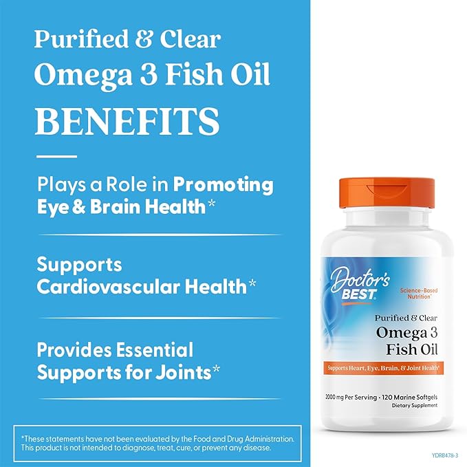 Doctor's Best Omega 3 Fish Oil Supplement for Women &amp Men - Source of DHA EPA &amp Omega-3 Fatty Acids Purified High 2000 mg Potency Heart Health Support Non-GMO Gluten Free - 120 Marine S