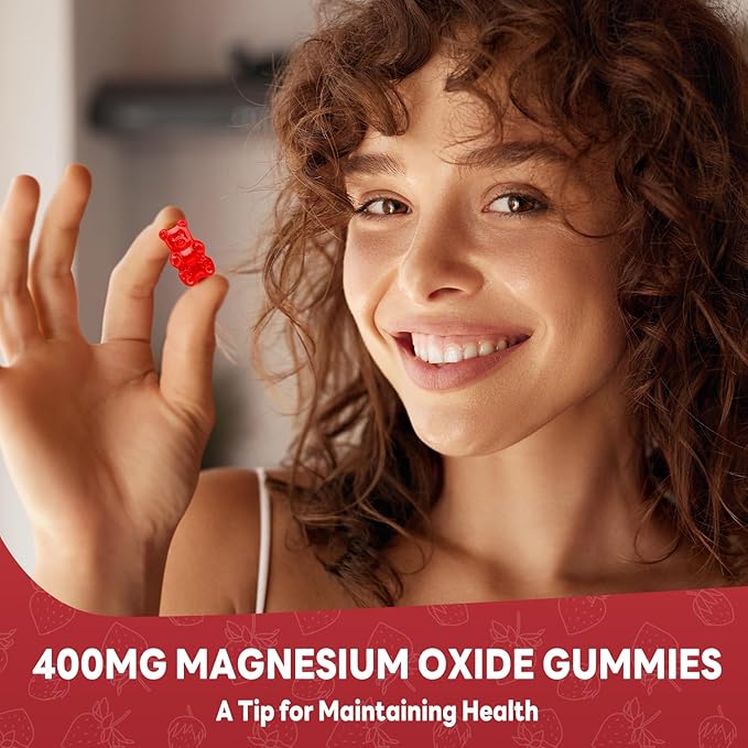 Magnesium Oxide Gummies 400mg – Muscle Relaxation &amp Nerve Support for Adults and Kids – Magnesium Oxide with Stevia &amp Fruit Extract – Vegan Non-GMO Gluten-Free 120 Gummies
