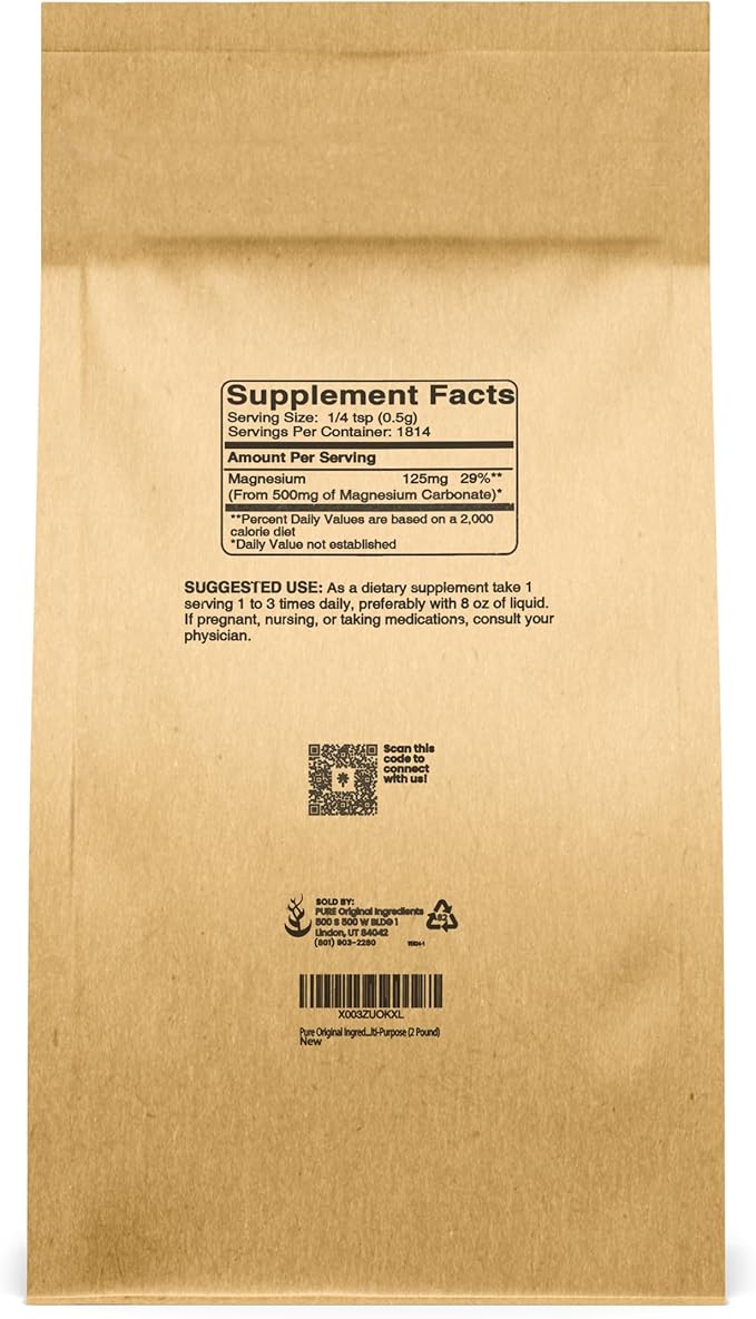 Pure Original Ingredients Magnesium Carbonate Magnesium Supplement Non-GMO Multi-Purpose (2 Pound) (Pack of 2)