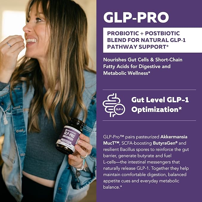GLP-Pro™: Probiotic &amp Postbiotic Blend for Natural GLP-1 Support — Akkermansia MucT™ ButyraGen® Butyrate Generator &amp Spore Bacillus — Healthy Appetite SCFA &amp Metabolic Balance — 30 Count