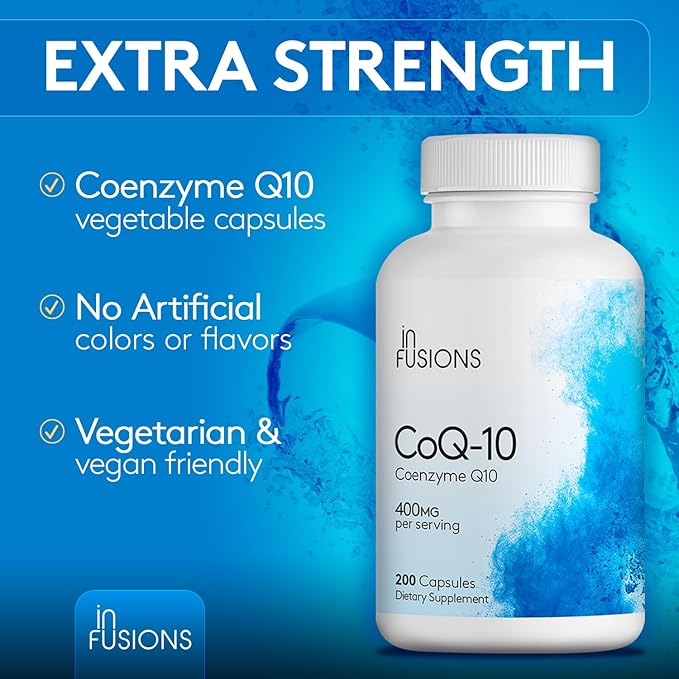 Infusions Pure Extra Strength CoQ10 400mg 400 Capsules High Absorption Gluten Free Non-GMO 2 Pack