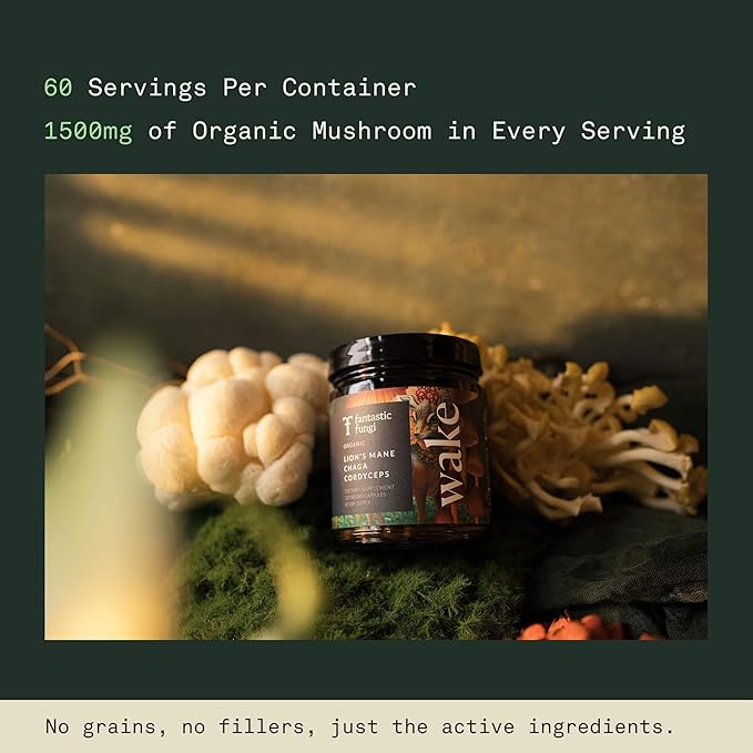 Fantastic Fungi Lions Mane Mushroom Cordyceps Mushroom &amp Chaga Supplement - Focus Energy &amp Brain Support Adaptogenic Capsules - 100% USDA Organic Complex Vegan 120 Capsules (2-Month Supply