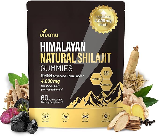 Shilajit for Men &amp Women Gummies | 4000mg High Potency 10-in-1 Formula with Pure Himalayan Shilajit Ashwagandha and 75% Fulvic Acid | Sugar-Free Vegan 85+ Trace Minerals