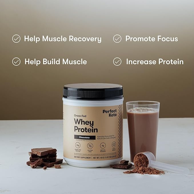 Perfect Keto Pure Whey Protein Powder Isolate Delicious 100% Grass Fed Meal Replacement Shake No Artificials Gluten Free Soy Free Non-GMO (Chocolate)