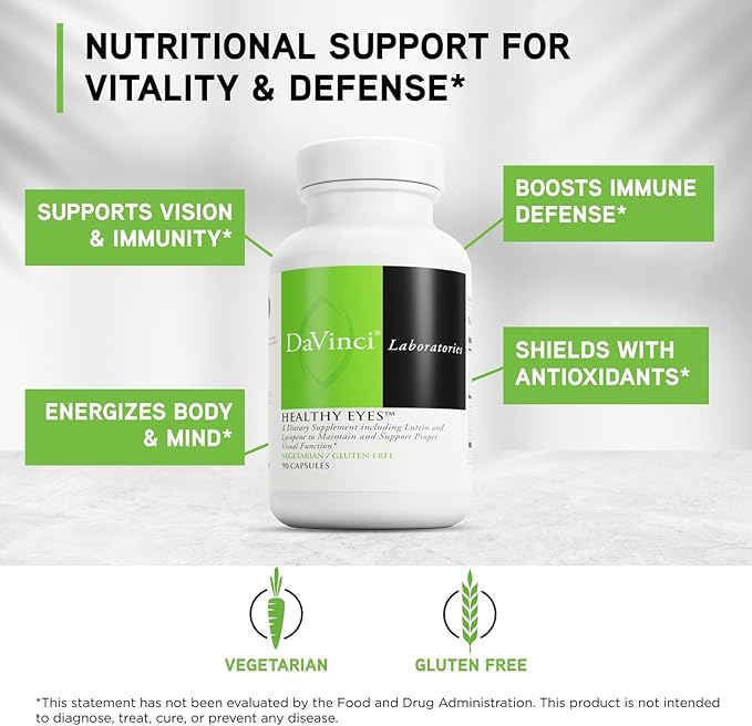 DAVINCI Labs Healthy Eyes - Dietary Supplement to Maintain Healthy Visual Function and Support Eye Health* - with Vitamins Minerals Lutein Lycopene Zeaxanthin and More - 90 Vegetable Capsules